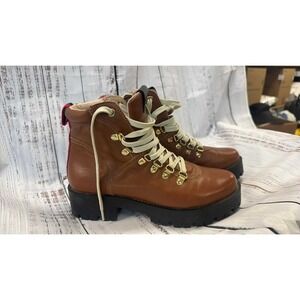 Steve Madden Women Brown Leather Lace Up Lug Sole Hiking Boots Size 9M